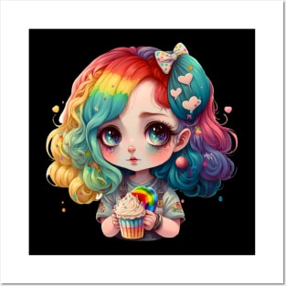 Rainbow sweet hair girl Posters and Art